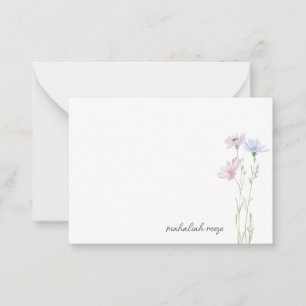 Carte De Correspondance Prairie de Fleurs Sauvages Élégantes Calligraphie 