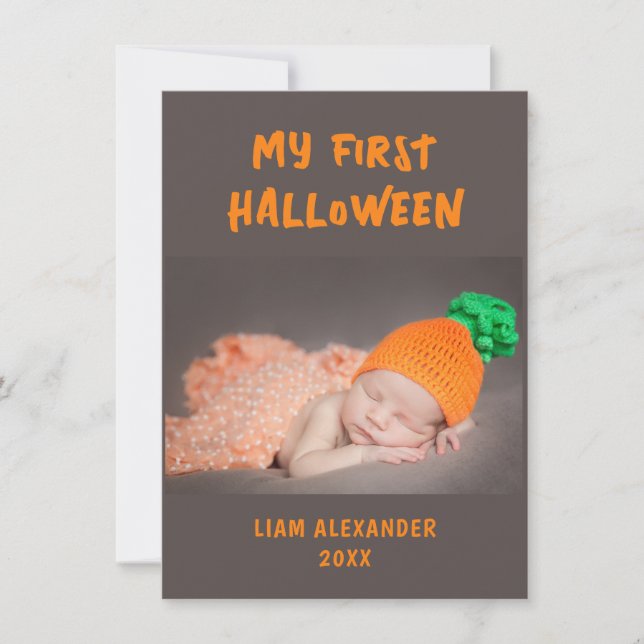 Carte De Correspondance Première photo de bébé Halloween Gris (Devant)