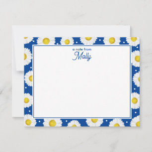 Carte De Correspondance Prépa Floral Aquarelle Marguerites Bleu Nuit Jaune