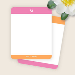 Carte De Correspondance Prépa Monogramme Rose et Orange Féminin