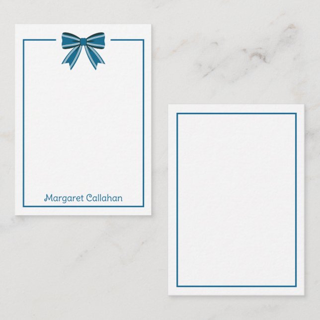 Carte De Correspondance Preppy Blue and White Bow Personalized (Devant / Derrière)