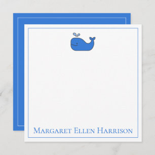 Carte De Correspondance Preppy Nautical Blue and White Whale Personnalisé