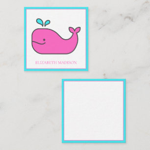 Carte De Correspondance Preppy Nautical Pink et Aqua Whale Personnalisé