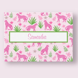 Carte De Correspondance Preppy Pink Cheetah Script personnalisé