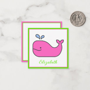Carte De Correspondance Preppy Pink et Green Whale Personnalisé