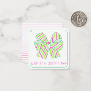 Carte De Correspondance Preppy Rose et Green Stripe Bow Personnalisé