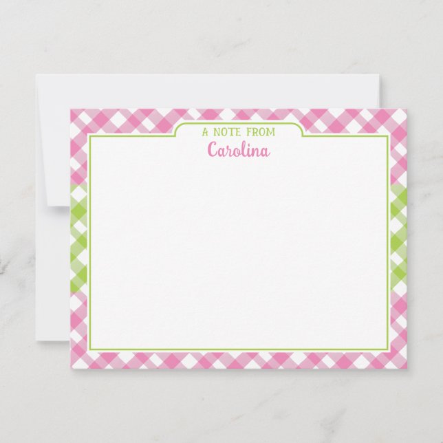 Carte De Correspondance Preppy rose vert En vichy Girly papeterie (Devant)