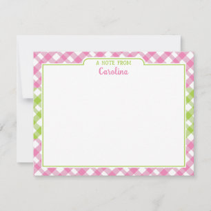 Carte De Correspondance Preppy rose vert En vichy Girly papeterie