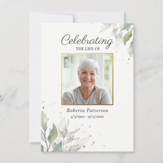 Carte De Correspondance Pretty Botanicals Funeral Memorial Custom Photo (Devant)