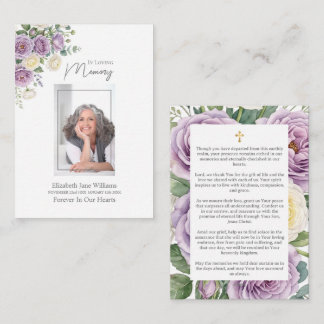 Carte De Correspondance Prière funéraire mémorielle Roses Violettes  