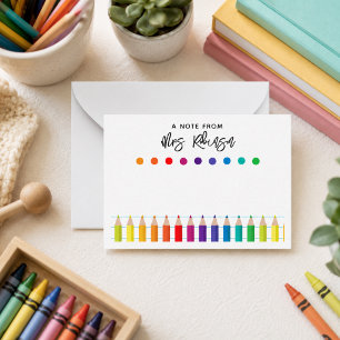 Carte De Correspondance Professeur de maternelle Rainbow Crayons