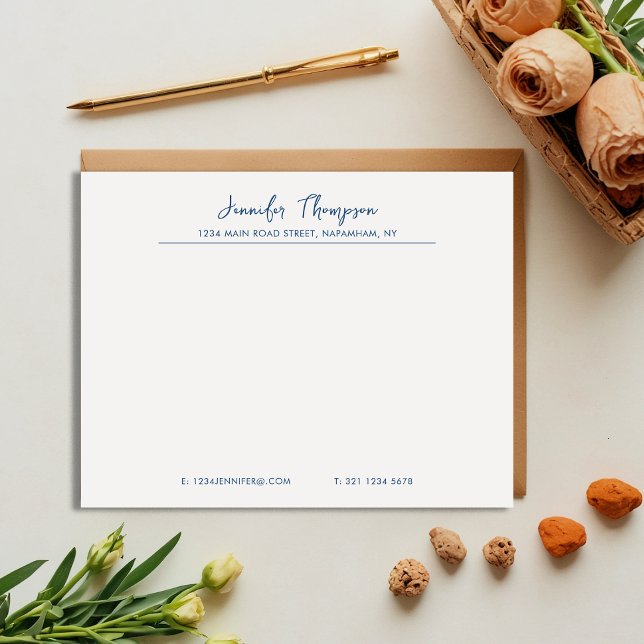 Carte De Correspondance Professionnel Marine Blue Script (Créateur téléchargé)