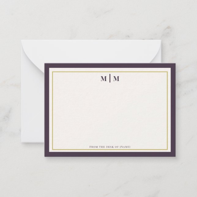Carte De Correspondance Prunier Élégant Monogramme Or Pourpre Professionne (Devant)