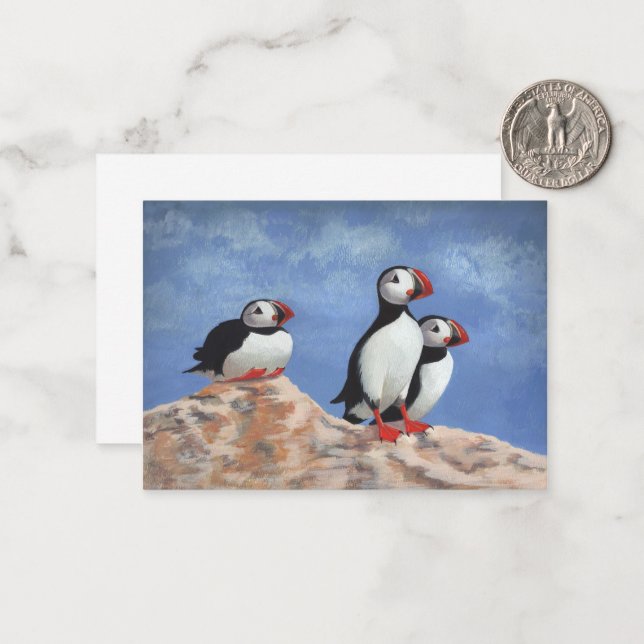 Carte De Correspondance Puffin Trio (Devant/Arrière en situation)