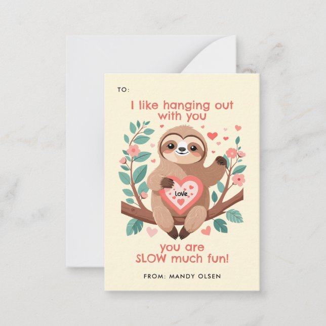 Carte De Correspondance Punny Sloth Classroom Valentine's Exchange (Devant)