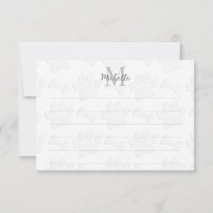 Carte De Correspondance Puppy Empreintes de Patte et Os Monogramme Personn