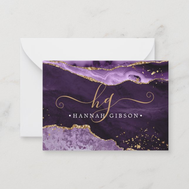 Carte De Correspondance Purple Agate Monogramme fantaisie Script Gold Part (Devant)