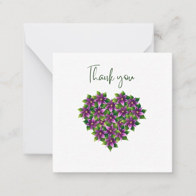 Carte De Correspondance Purple Floral Heart Thank You Flat Notecard (Devant)