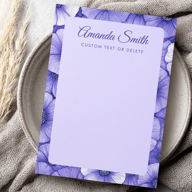 Carte De Correspondance Purple flower pattern border elegant script name (Purple flower pattern border elegant script name note card)