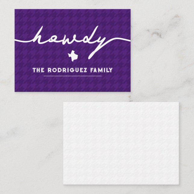 Carte De Correspondance Purple Howdy Houndstooth Texas (Devant / Derrière)