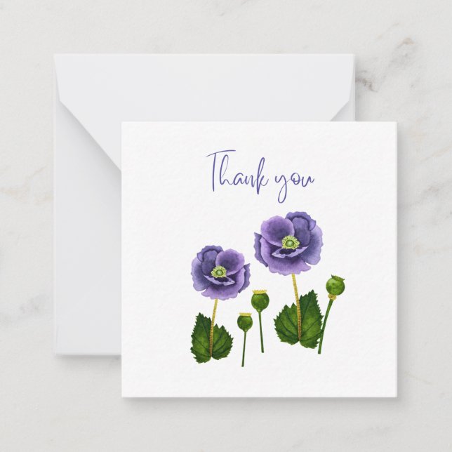 Carte De Correspondance Purple Poppy Thank You Flat Notecard  (Devant)