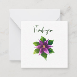 Carte De Correspondance Purple Watercolour Flower Thank You Flat Notecard
