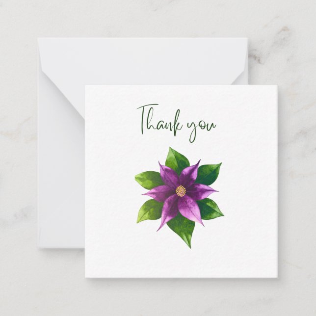 Carte De Correspondance Purple Watercolour Flower Thank You Flat Notecard (Devant)