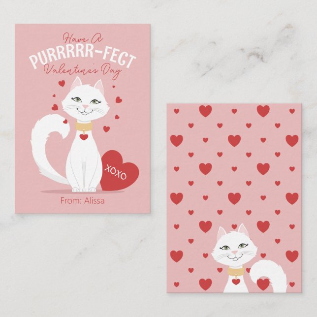 Carte De Correspondance Purrfect Cat Kids Valentine's Day Card (Devant / Derrière)