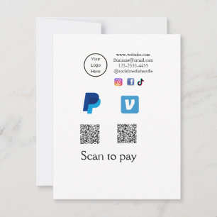 Carte De Correspondance Q R code PayPal venmo scanner payer ajouter médias