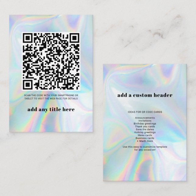 Carte De Correspondance QR Code Holographique moderne N'importe quelle occ (Devant / Derrière)