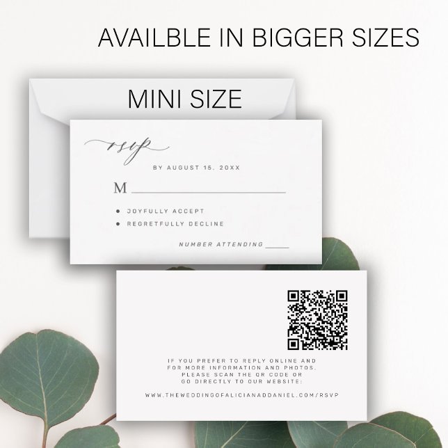 Carte De Correspondance QR code simple mariage noir et blanc RSVP (Créateur téléchargé)