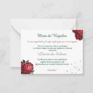 Carte De Correspondance Quinceañera Lluvia de Sobres Blanc, avec Roses rou