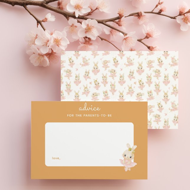 Carte De Correspondance Rabin rose Ballerina Baby shower Conseils parentau (yellow and pink ballerina bunny baby shower advice card for the parents to be)