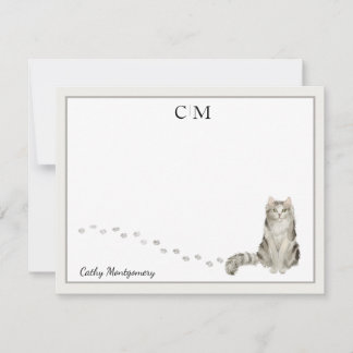 Carte De Correspondance Ragamuffin Chat Gris Bordure Monogramme Nom Fiche