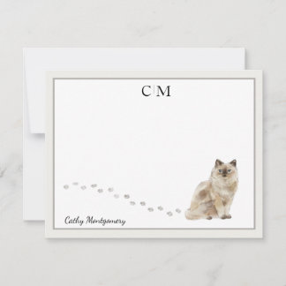 Carte De Correspondance Ragdoll Chat Gris Bordure Monogramme Nom