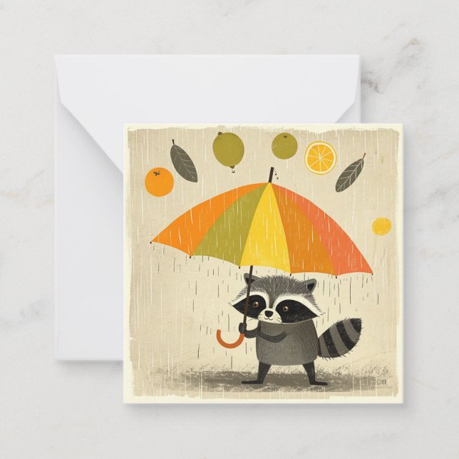 Carte De Correspondance Rainy Day Reflections : Raccoon Whimsical Cards (Devant)
