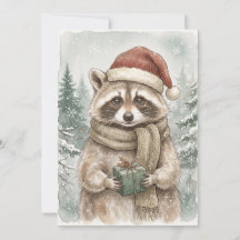 Raton laveur vintage Noël boisée hivernale