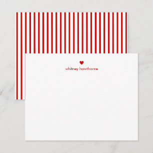 Carte De Correspondance Rayes rouges modernes personnalisées & cœur