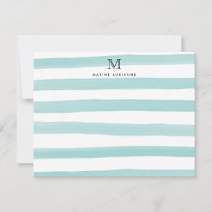 Carte De Correspondance Rayures Monogramme Vert Sarcelle Aquarelle Moderne