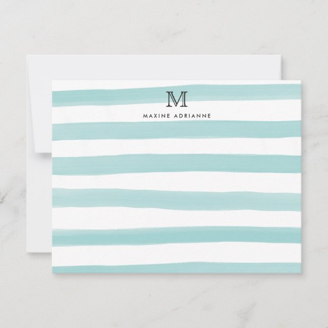 Carte De Correspondance Rayures Monogramme Vert Sarcelle Aquarelle Moderne (Devant)