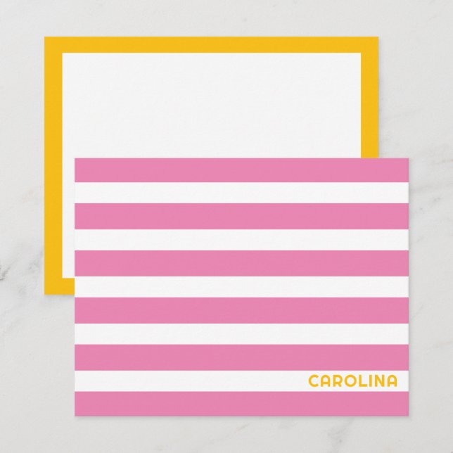 Carte De Correspondance Rayures Prépa Rose & Jaune Clair Clair Mignon (Devant / Derrière)