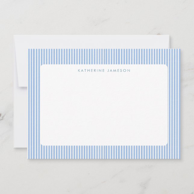 Carte De Correspondance Rayures verticales bleues Monogramme côtier (Devant)