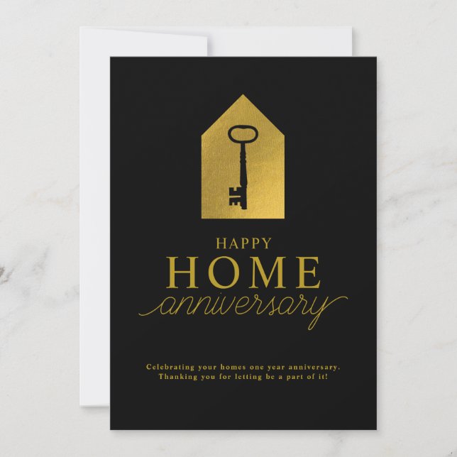 Carte De Correspondance Real Estate Agent Happy Home Anniversary Gold Key (Devant)