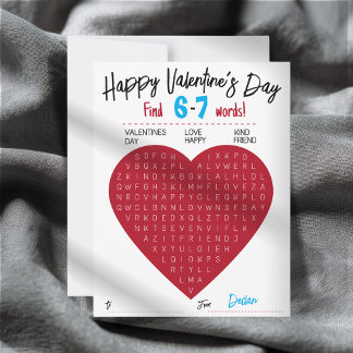 Carte De Correspondance Recherche de mots de la Saint-Valentin pour enfant