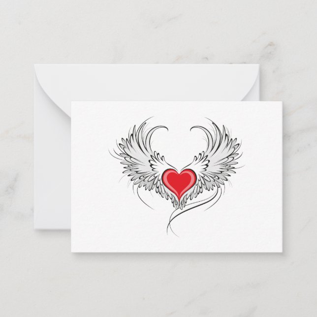 Carte De Correspondance Red Angel Coeur avec ailes (Devant)