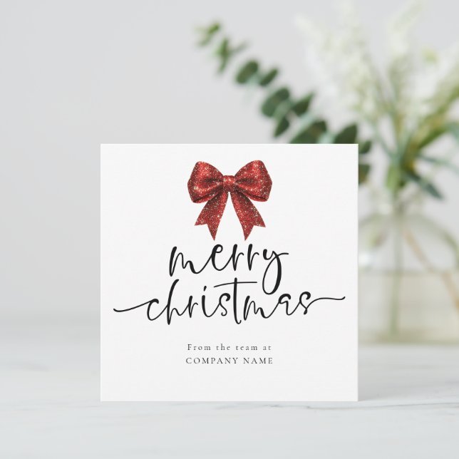 Carte De Correspondance Red Bow Company QR logo Merry Christmas Square (Debout devant)