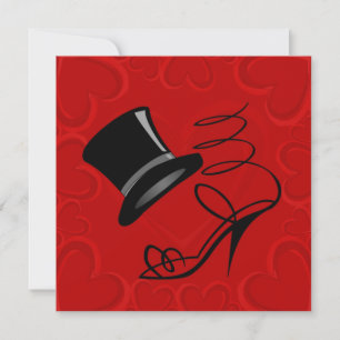 Carte De Correspondance Red Hearts Top Hat High Heels Merci Note