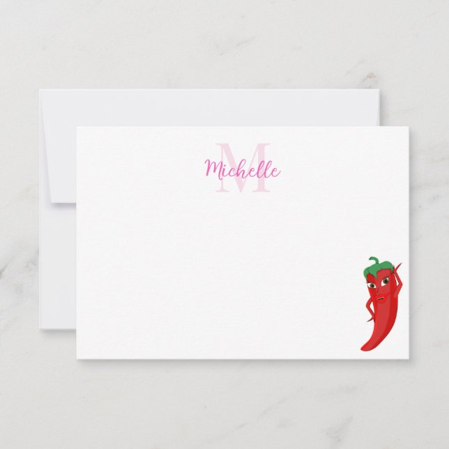Carte De Correspondance Red Hot Pepper Diva Cute Custom Monogram (Devant)