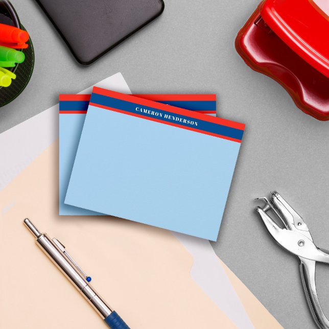 Carte De Correspondance Red Navy Light Blue Strips Ajouter Votre Nom (Créateur téléchargé)