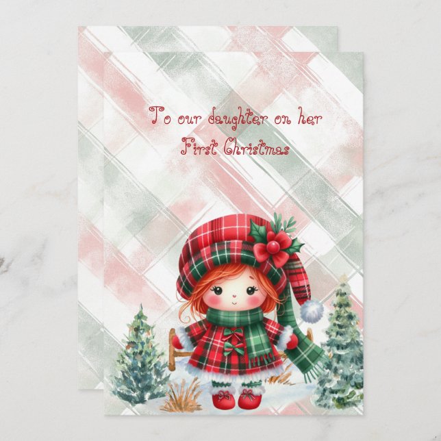 Carte De Correspondance Red Tartan Daughter First Christmas  (Devant / Derrière)